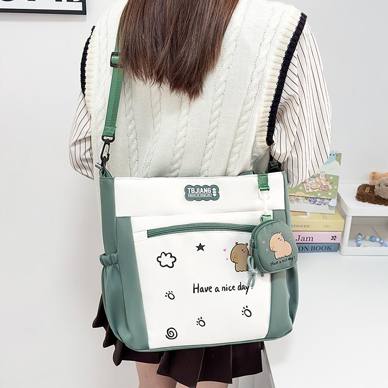 Women's Handbag Cartoon Print Book Bag Student Shoulder Bag Large Capacity Crossbody Bag