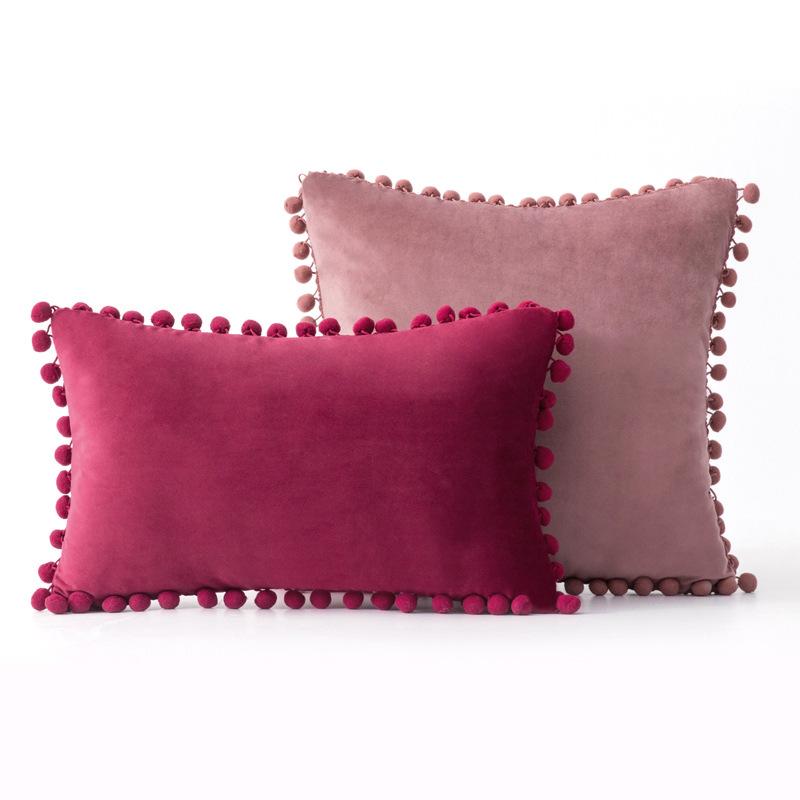 Ins Style Home Fabric Model Room Sofa Pillow Case Hair Ball Velvet Sofa Cushion Rectangular Shape