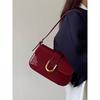 Premium Textured Bag Leather Shiny Retro Burgundy Horseshoe Buckle Fashionable Armpit Bag One Shoulder Crossbody Bag