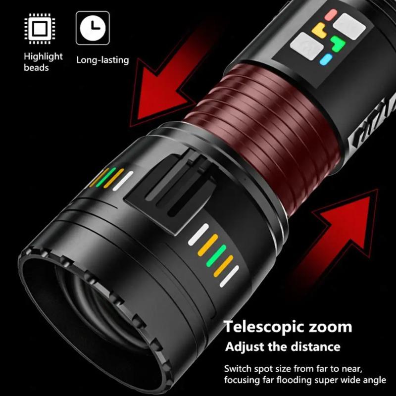 100W Ultra Powerful LED Spotlight 40000LM Long Range Zoom Flashlight Fluorescent Absorbing Film Luminous Flashlight Camping Emergency Lamp