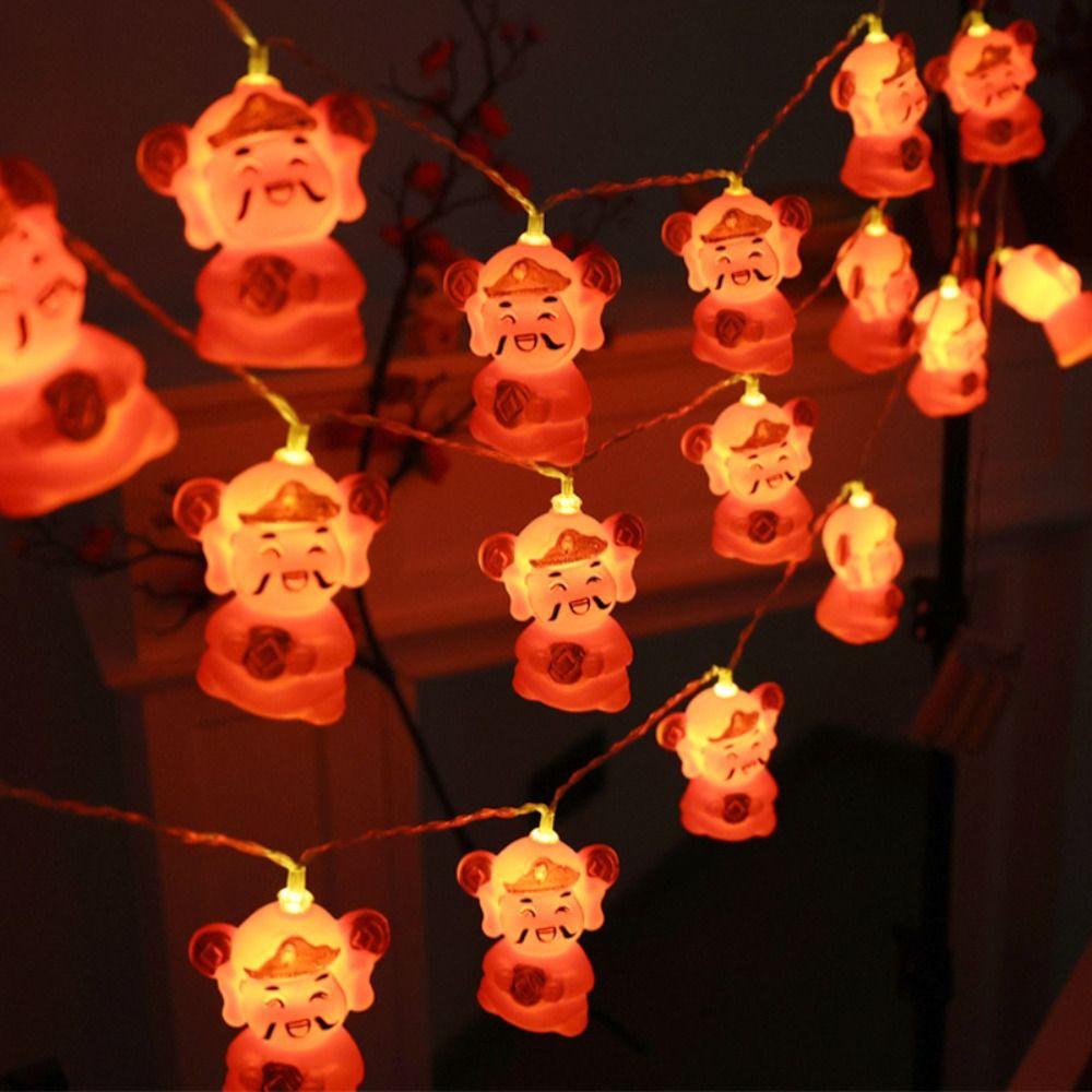 Waterproof Red Lantern Decoration Chinese Style Wealth God Lantern String  Christmas Tree