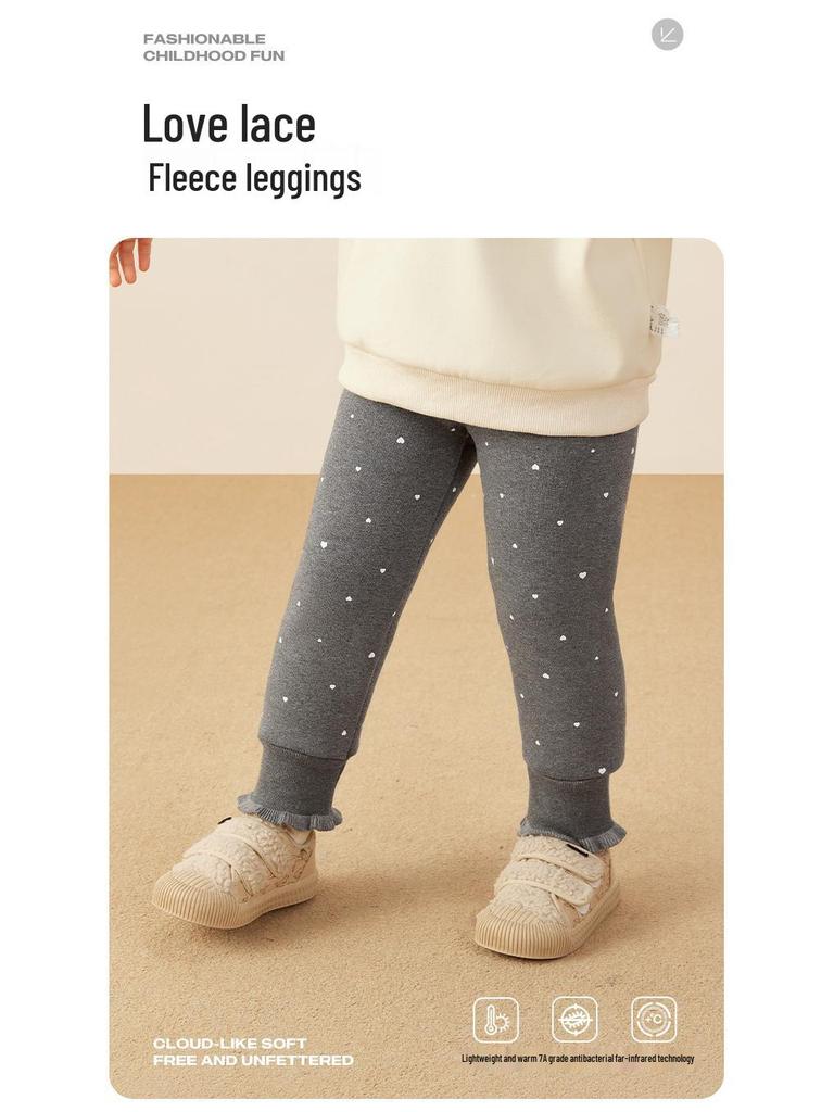 Antibacterial, Thermal Girls' Velvet Lace Cuffed Leggings for Autumn/Winter