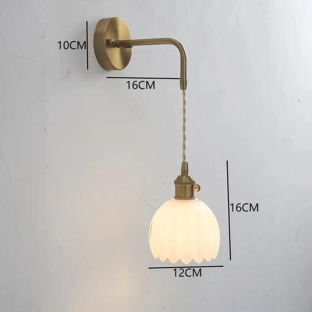 Japanese Retro Floral Glass Wall Lamps for Bedroom Study Led Mirror Light with Adjustable Wall Sconce Modern Simple Bedside Lamp