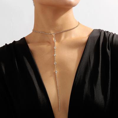 Tooxika Simple Sexy Long Y Necklace Chic Niche Geometric Rhinestone Necklace
