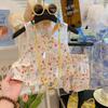 Girls' Summer Bow Strap Dress & Shorts Set - Stylish Vacation Outfit