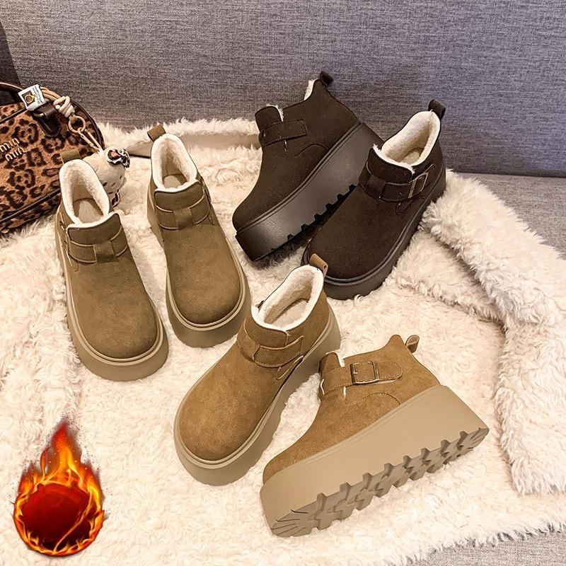 Damenmode leichte höhenverstärkende weiche Sohle Winter warm Fell eins Schneestiefel Samtfutter rutschfest lässig Sport Baumwollstiefel