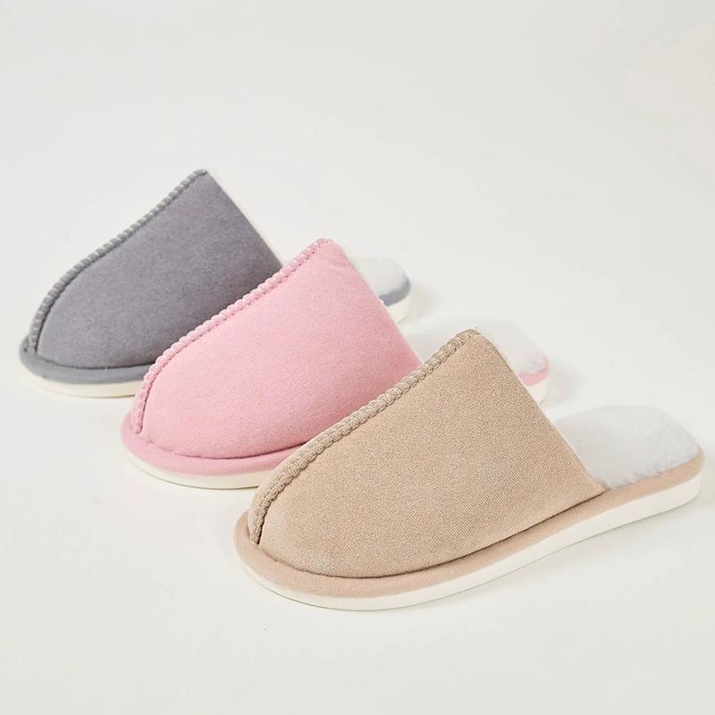 Fashion Concise Round Toe Cotton Slippers for Women Winter Indoor Faux Suede Plush Slippers Woman Light Slip On Cotton Slides Mujer