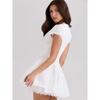 Listen To Romantic Poetry House Same Style White First Love Feeling Lace Edge Bow V-neck Waist Hugging Slim Fit Short Dress
