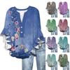 Cute Floral Summer Tops Women Casual V Neck 3 4 Sleeve Blouses Shirts