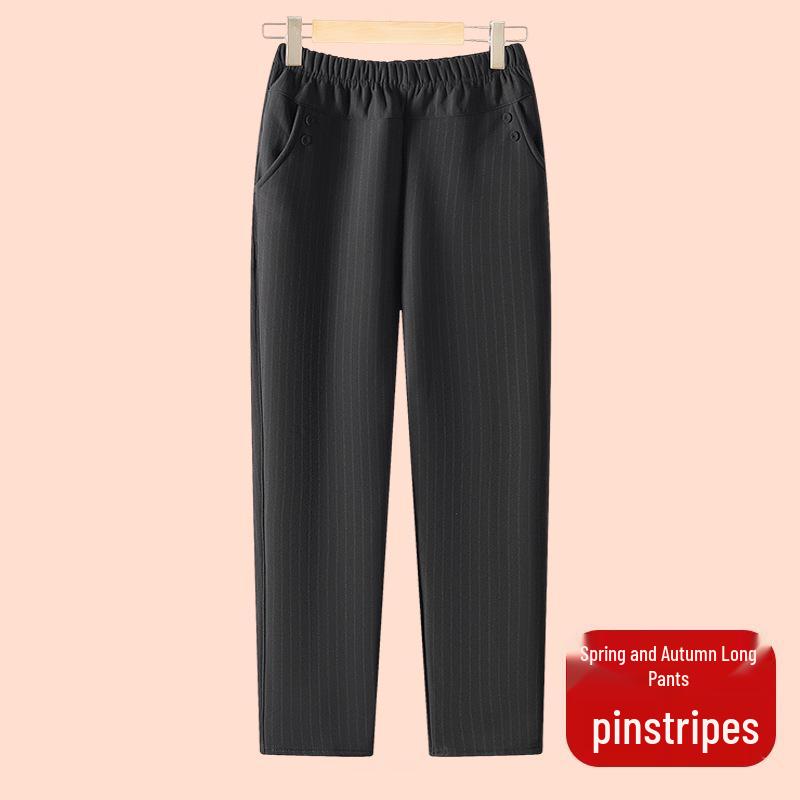 Fleece Pants for Middle-Aged & Elderly Women: Elastic Waist, High-Waisted, Straight-Leg, Loose Fit for Spring & Autumn Wear.