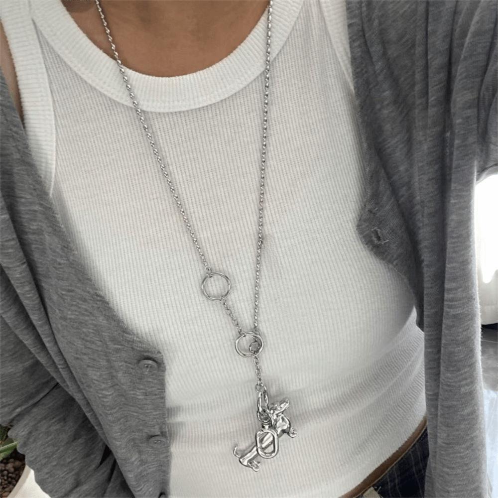 Vintage Dachshund Pendant Necklace Unique Beads Chain Long Pendant Cartoon Dog Choker  Daily Wear