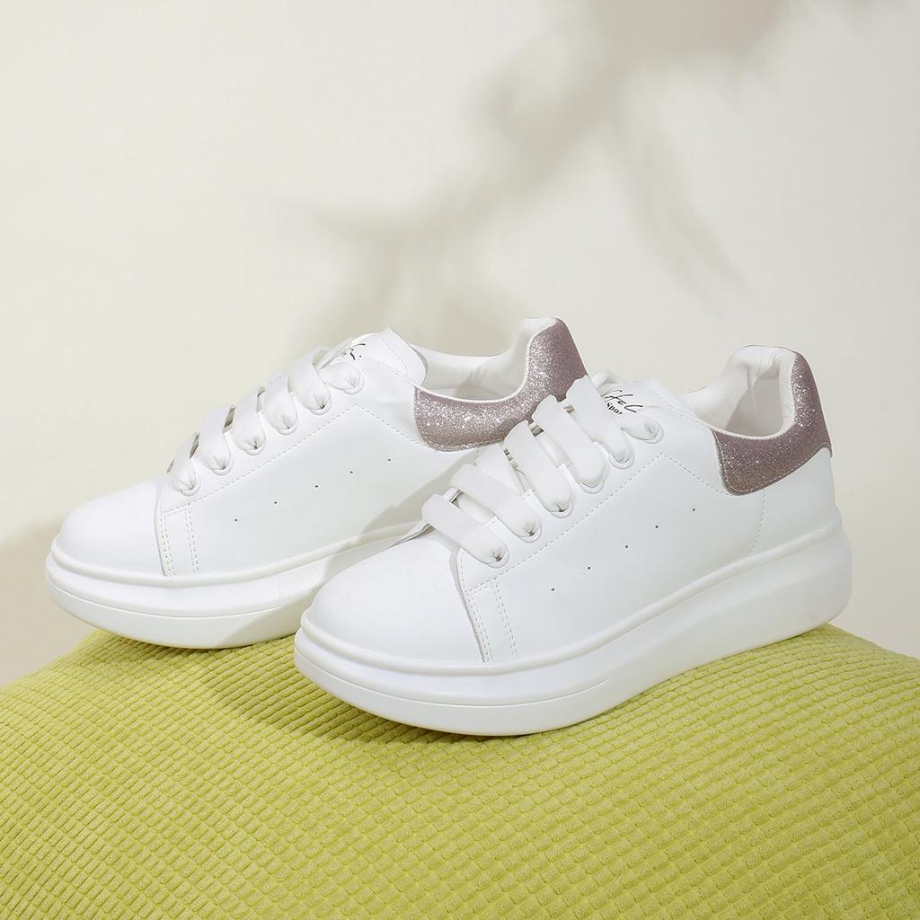 Shachi Sport College Style Age Reducing Versatile Comfortable White Shoes with Lace Up Thick Bottom Women's Casual Shoes