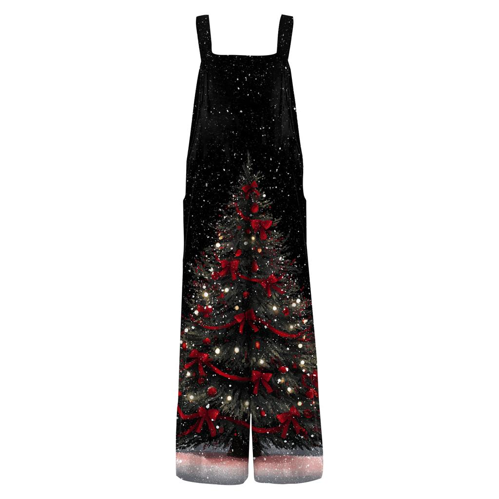 Women's Casual Jumpsuit Sleeveless Christmas Printed Cotton Jumpsuit