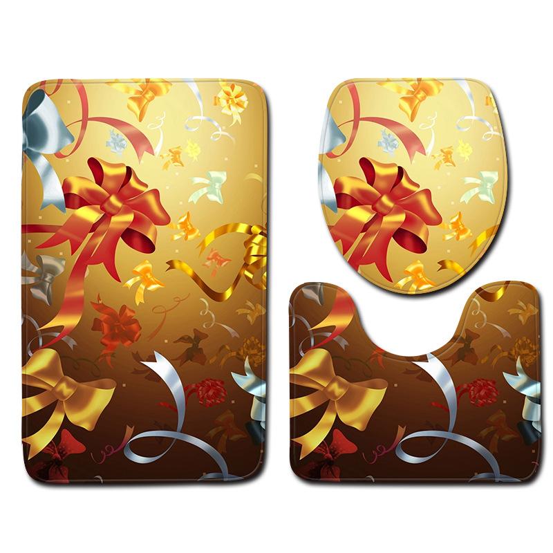 3D Christmas Bathroom Toilet Three-Piece Floor Mat Doormat Bathroom Carpet