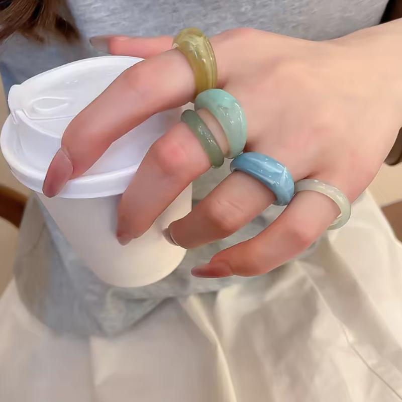 5 Pieces/Set Of Summer New  And Creative Colored Geometric Rings, Women'S Fashionable Daily Party Jewelry Gifts