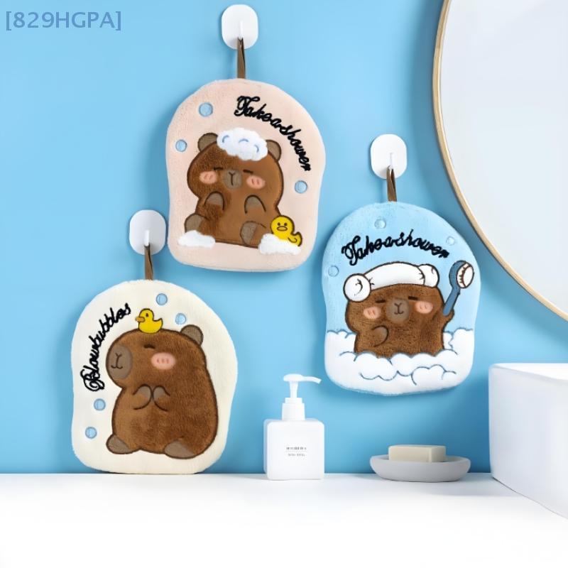 Capybara Hand Towel Kitchen Bathroom Absorbent Cleaning Cloth Cartoon Hanging Quick Drying Coral Fleece Thick Rag Household