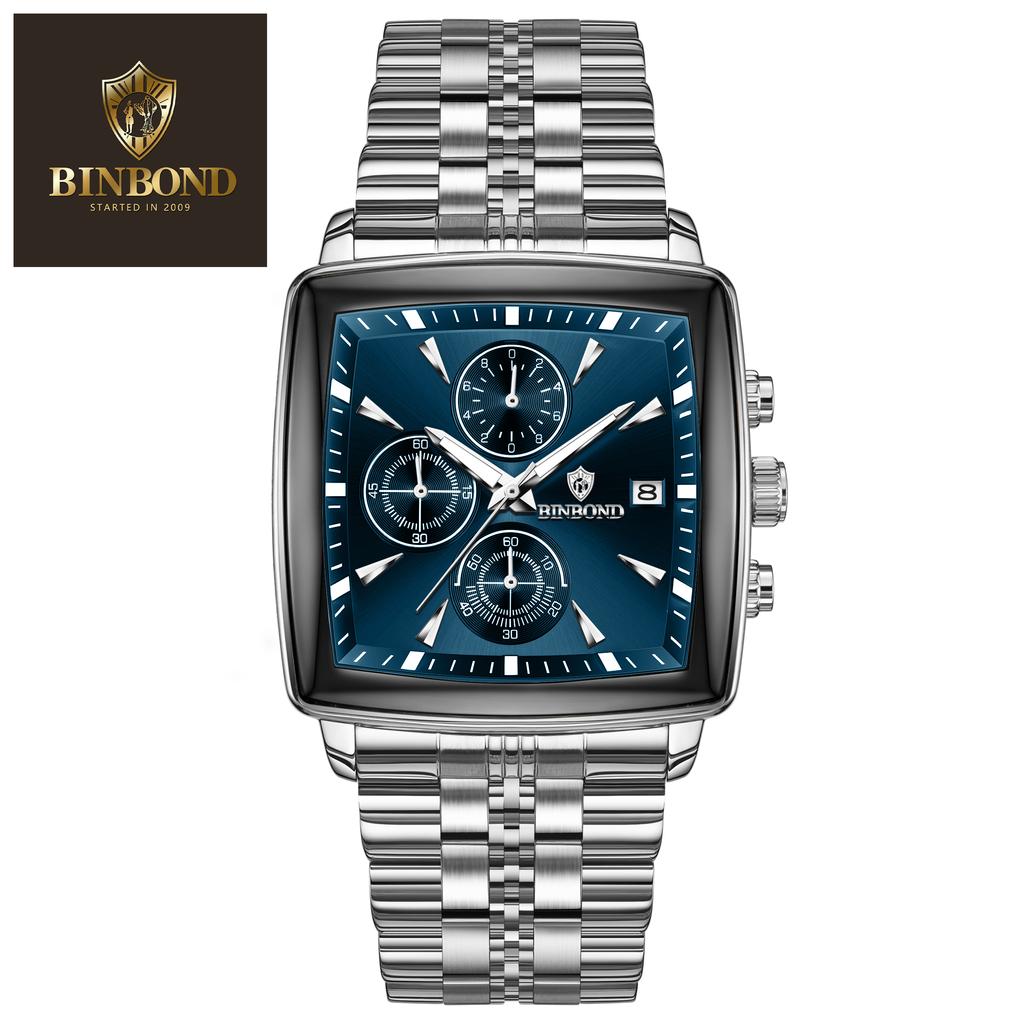 New Fashion Men Watch Luminous Waterproof Chronograph Date Man Wristwatch Square Stainless Steel Quartz Men'S Watches Reloj