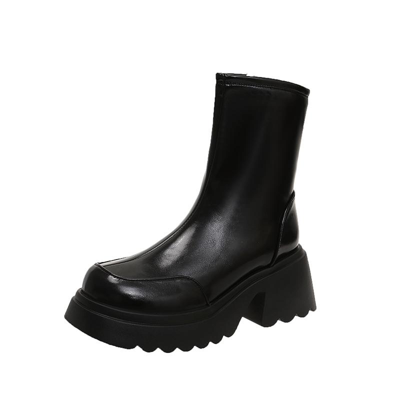 Plateau Damen Stiefeletten Hohe Absätze Lederschuhe Frau 2025 Trend Winter Designer Marke Gemütlich Warm Punk Motorradstiefel Femme