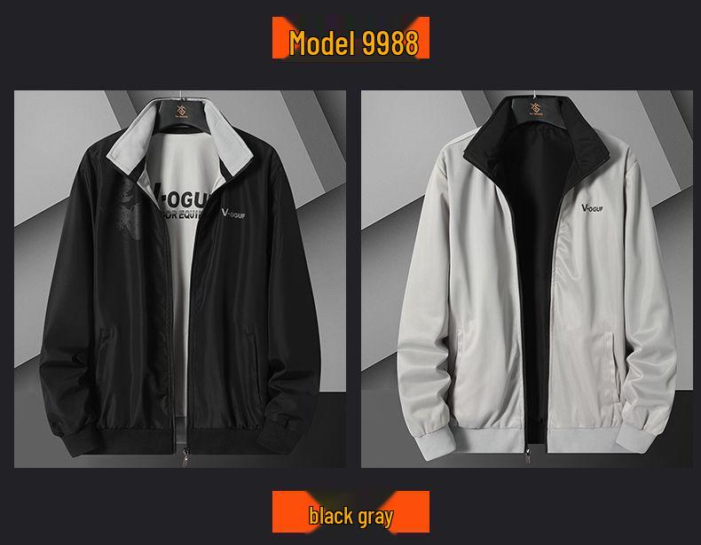 Herren Wende Windbreaker Jacke mit Stehkragen – Frühling/Herbst, Lockerer Schnitt, Große Größen.
