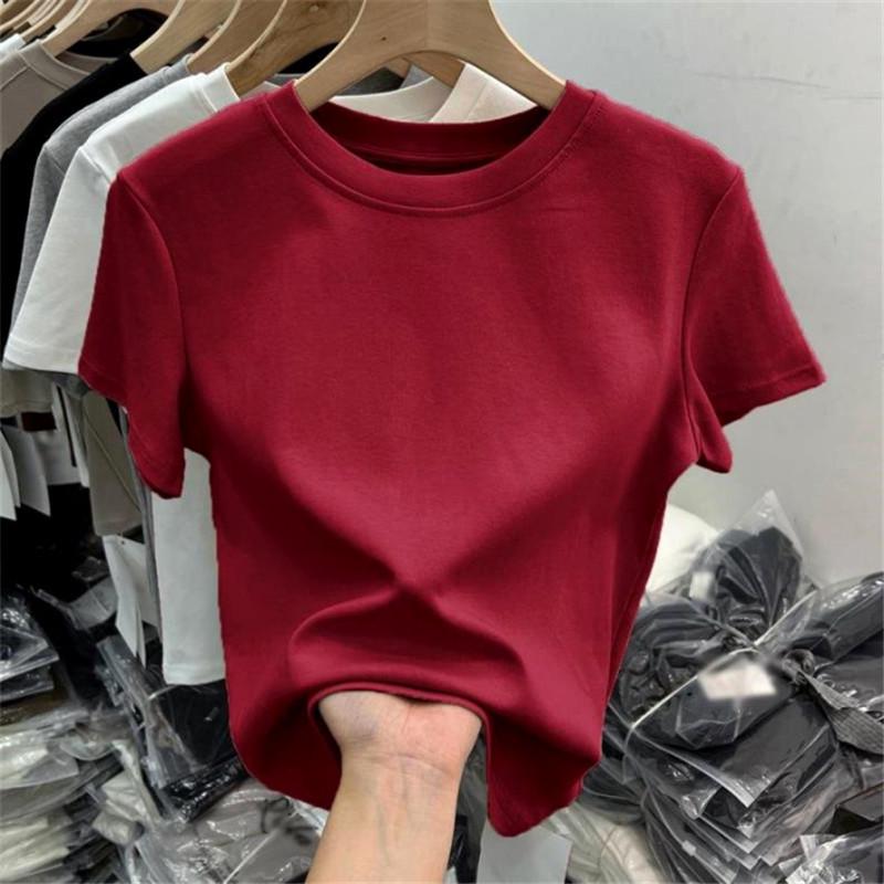 Women's Slim-Fit Pure Cotton Short-Sleeve Round Neck Base Layer T-Shirt