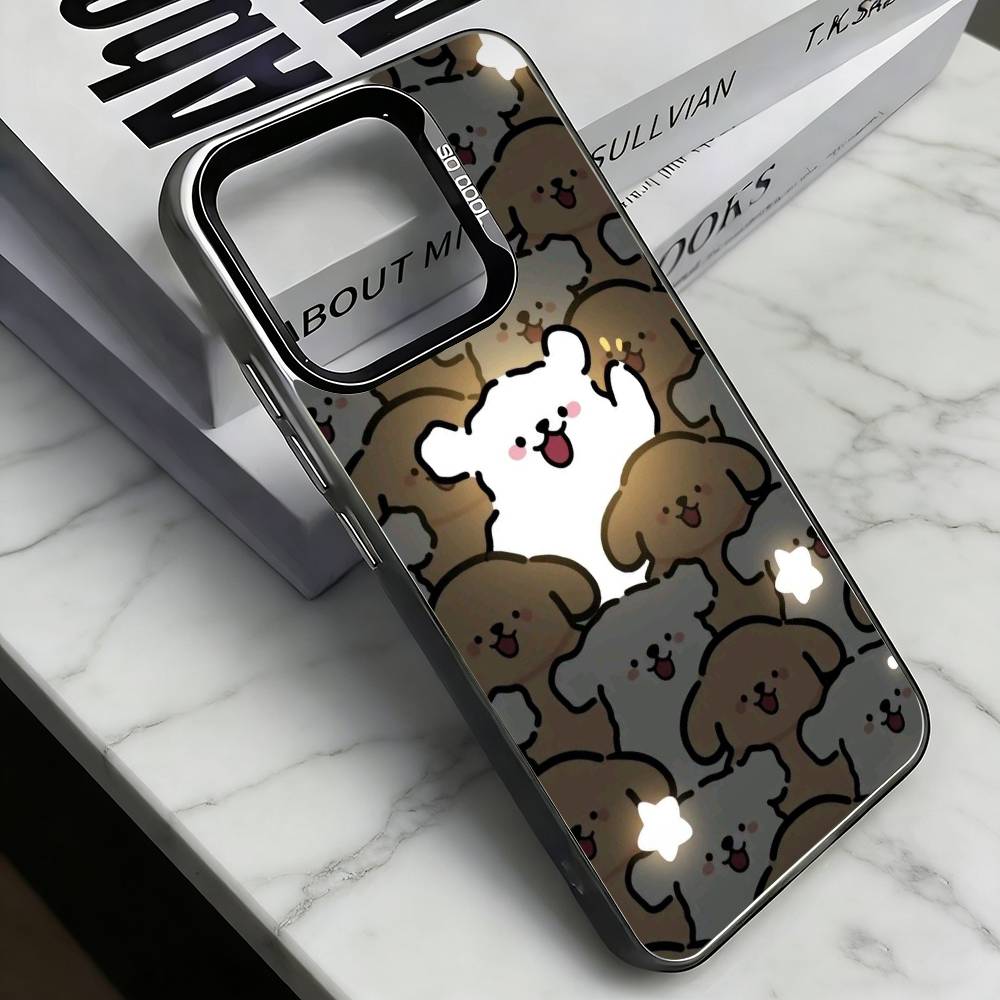 

Line-art cartoon puppy Phone Case For iPhone 17,16,15,14,13,12,11 Plus,Pro Max,XS,Colored Silver Plated Inside Cover iPhone16plus
