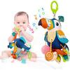 Jollybaby Musical Activity Pull String Hanging Toy for Baby Stroller Car Seat Crib Play Gym, Plush Stuffed Toucan Toy for Carseat with Music Teether
