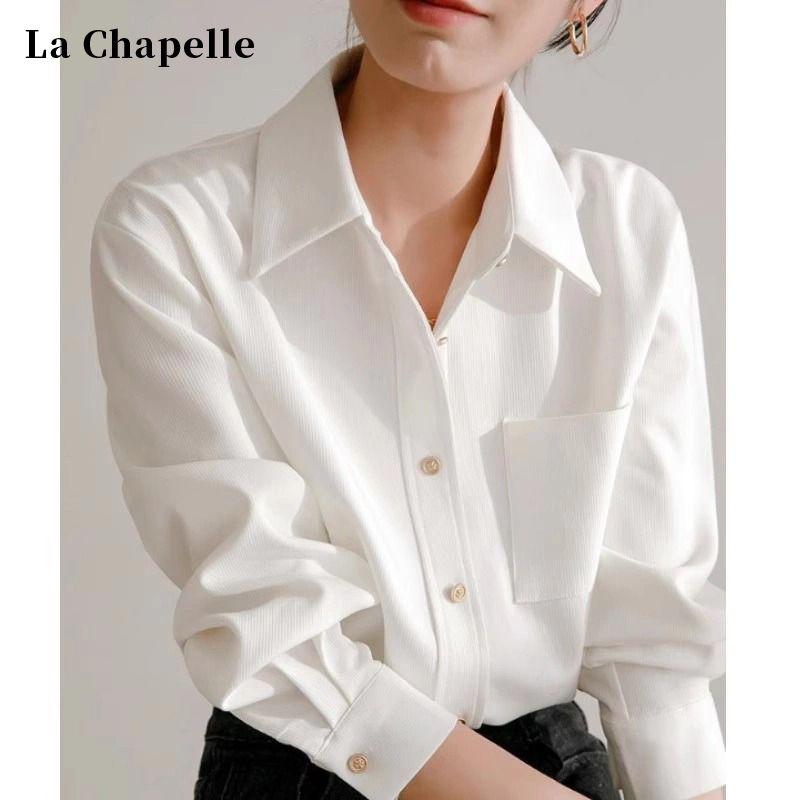 

La Chabell French Brushed White Shirt Women s Spring/Summer 2025 New Arrival Fancy Heavy Thickening Long Sleeves Shirt White XL