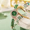 New Fashion Women Quartz Watch Leaf Design Slim Strap Rhinestone Round Dial Pull Adjustable Bracelet Wristwatch