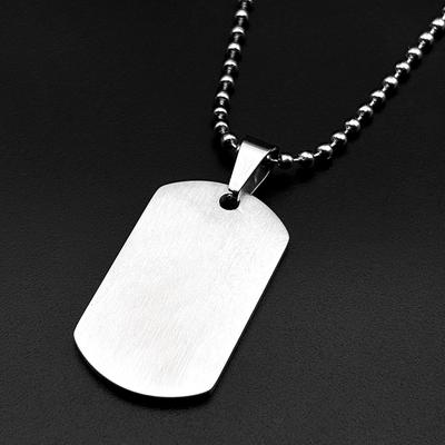 Stainless Steel Crackle Texture Dog Tag Pendant Necklace for Women Men Gold Color Geometric Beaded Chain Necklaces Jewelry Gift