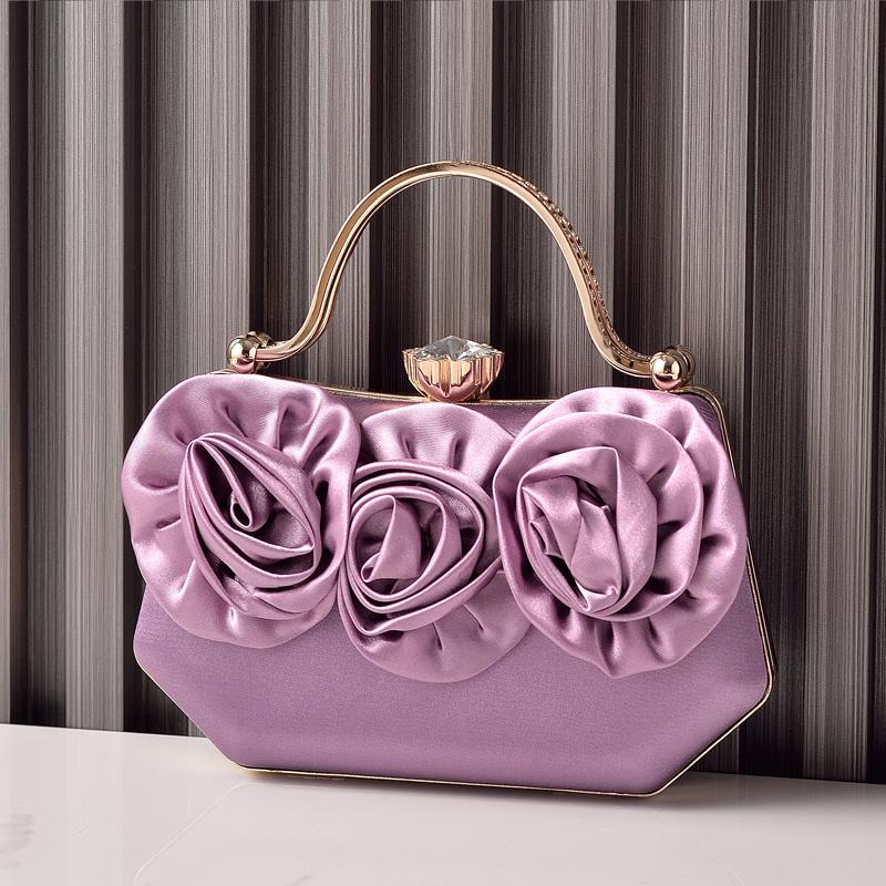 Wine Red Bag Flower Silk Elegant Handbags for Ladies Shoulder Diamond Hasp Luxury Brands Clutches High Quality Bride Women's Bag