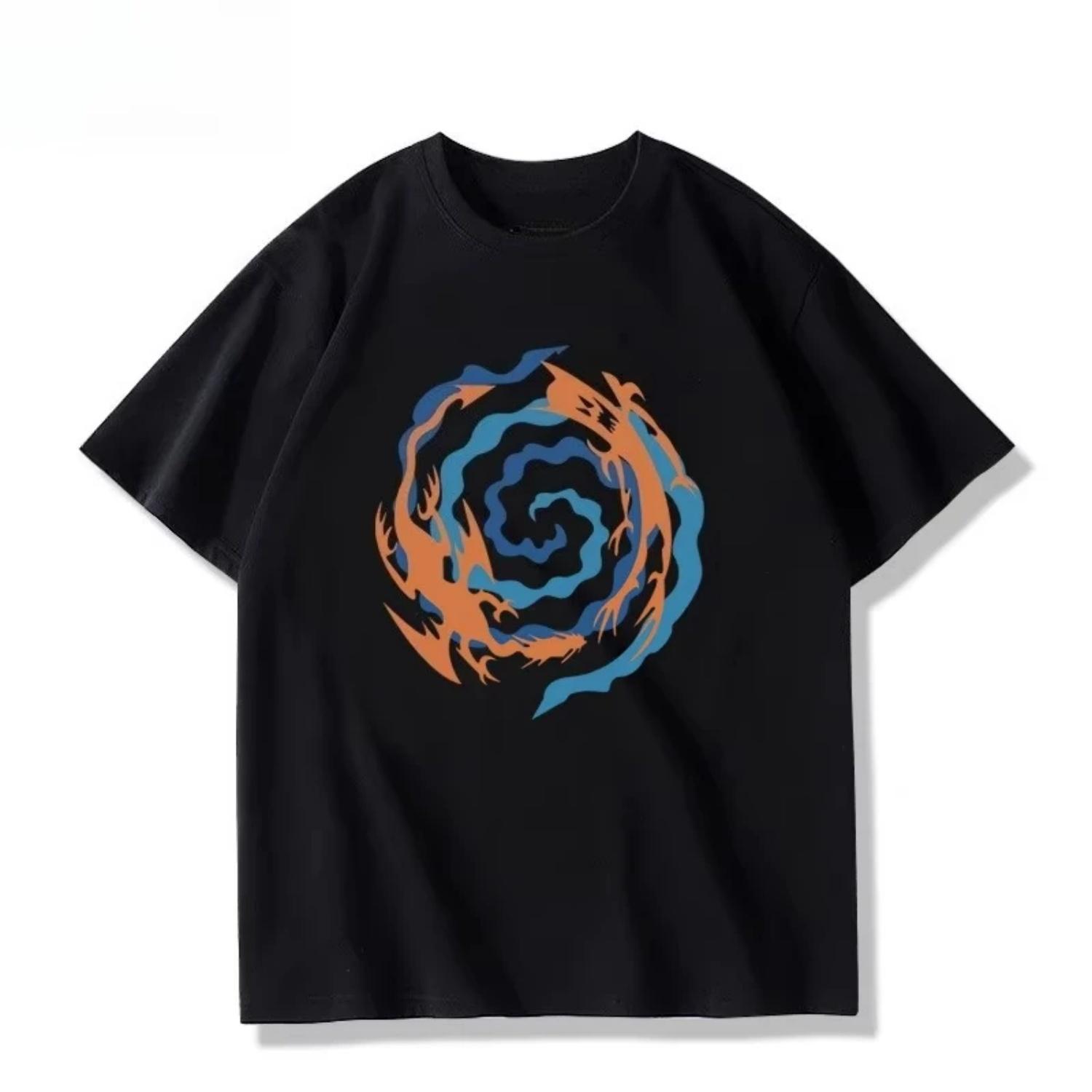 

2026 Новый модный дизайн Простая фьюжн Магический принт Премиум Мужская футболка с коротким рукавом, круглым вырезом, удобная, свободного кроя S чёрный