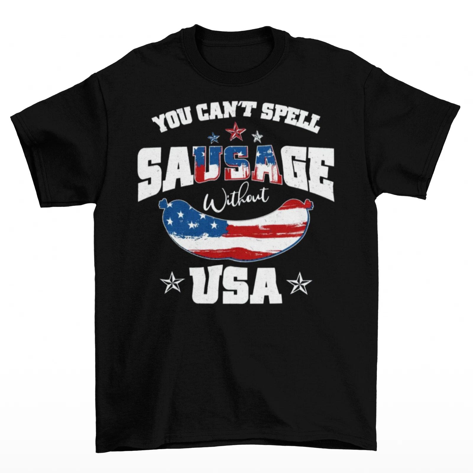 Sausage USA T-Shirt Unisex Funny Cotton Adult 4th of July Freedom America M