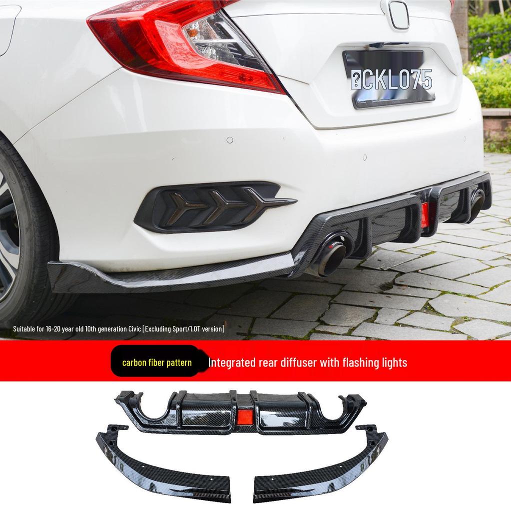 10th Gen Civic Modified Rear Diffuser Kit with Flashing Spoiler Light & Exhaust Tip