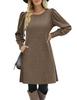 European & American Fashion Knitted Puff Sleeve Dress - Women's Autumn/Winter Casual Loose Fit with Pockets