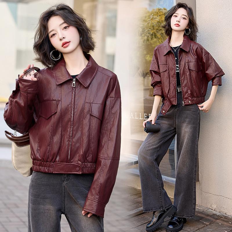 

Популярный стиль лацкан кожаная куртка женская весна и осень новый дизайн чувство свободный универсальный темперамент куртка-локомотив XL