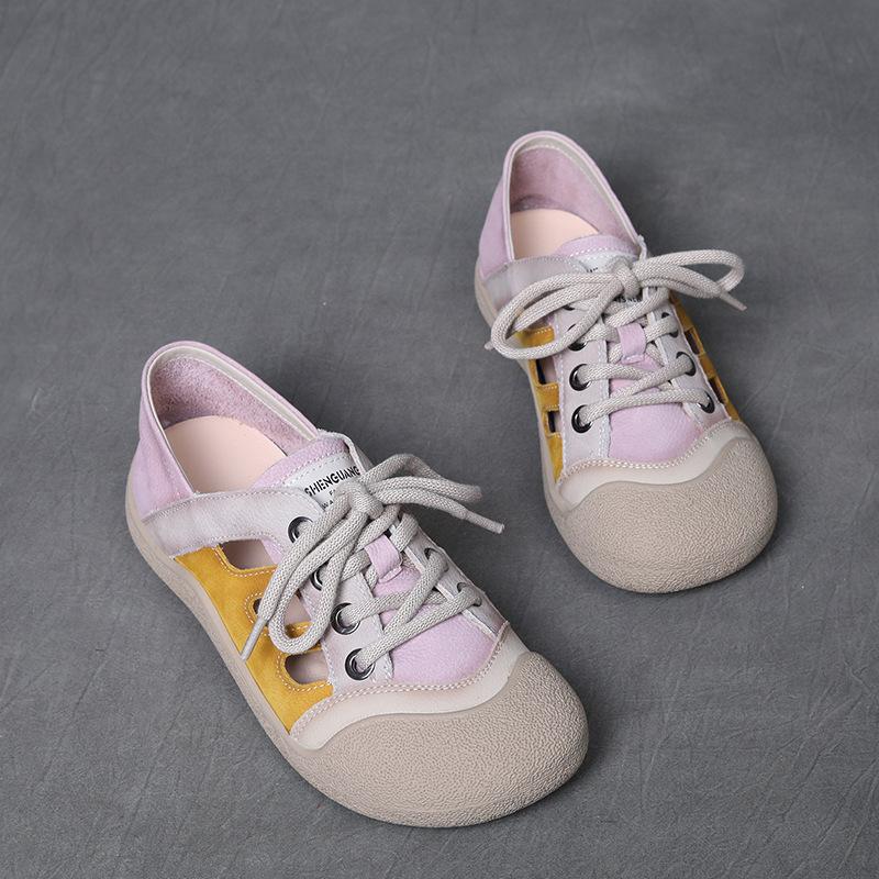 Fashion GKTINOO Genuine Leather Retro Hollowed Out Women's Flat Shoes 2025 Summer New Versatile Casual Soft Soled Mixed Colors Sandals