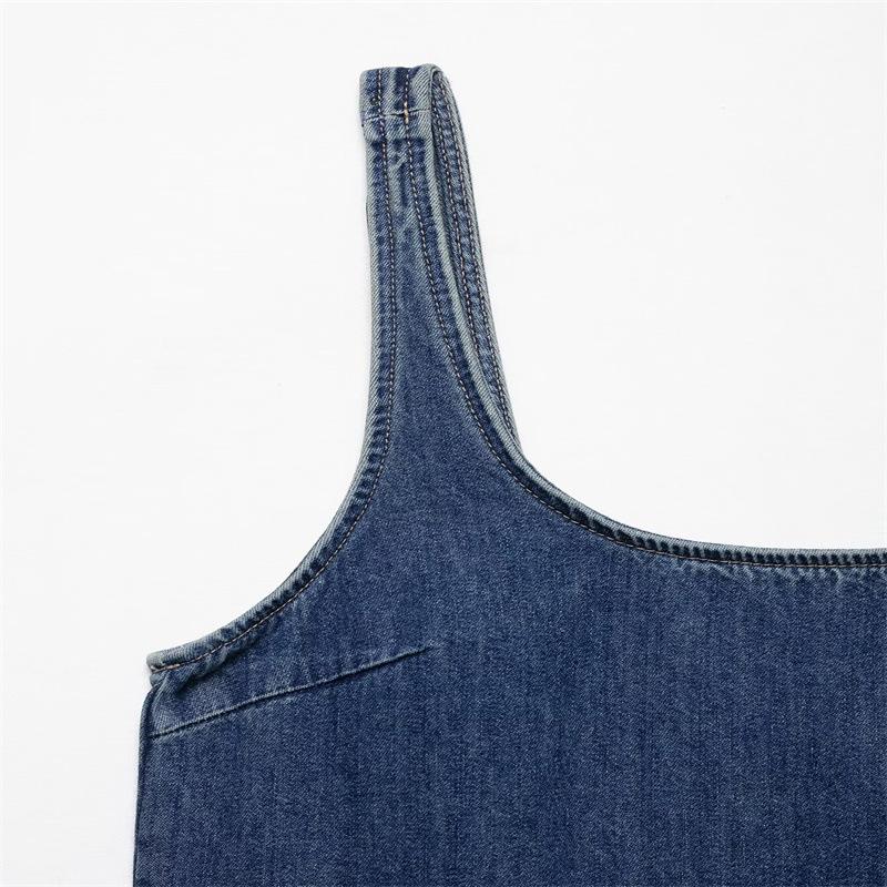 Embroidered Denim Skirt Style Sleeveless Tank Dress