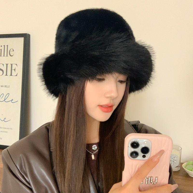 Autumn and Winter High-end Imitation Fur Mink Hat Women's Plush Warm and Cold-proof Ear Protection Washbasin Hat