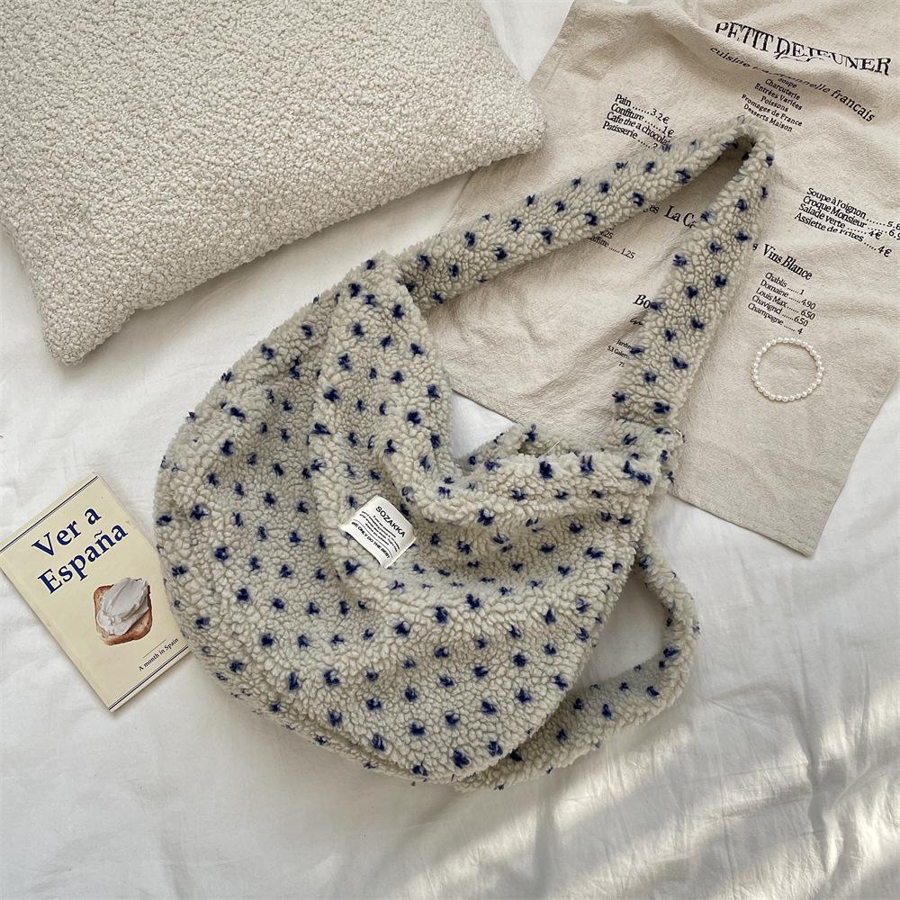 Herbst/Winter Plüsch Herz Umhängetasche - Canvas Schultertasche mit großem Fassungsvermögen