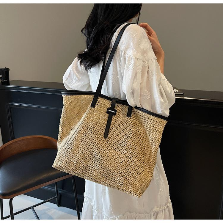 Straw large-capacity mother and child bag spring new woven bag vacation shoulder tote bag