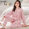 SUKAE New M-5XL Autumn Winter New Cotton Women Pajamas Lady Pijamas Set Loungewear Kimono Cardigan Long Sleeves V-neck Homesuit