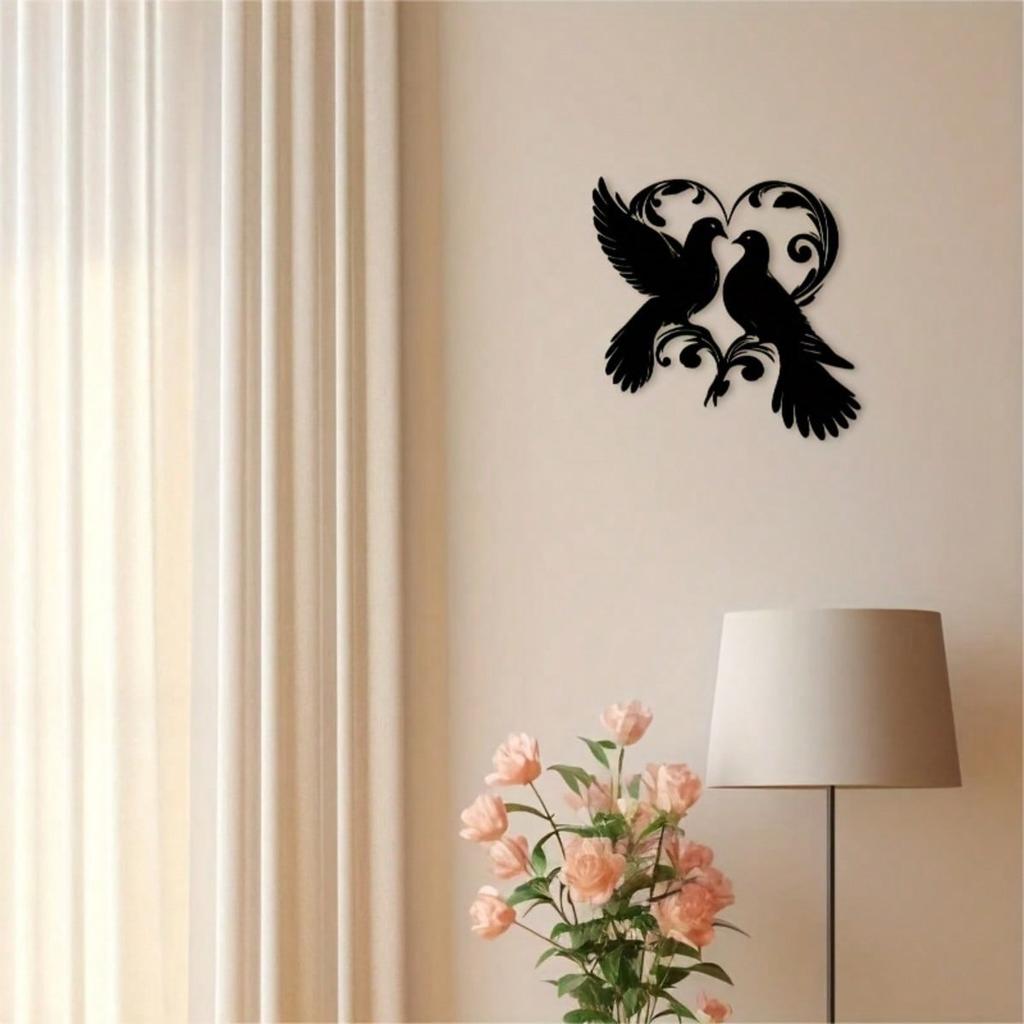 Lovebirds Metal Wall Art Silhouette Romantic Black Decor Plaque Sign for Bedroom Living Room Wedding Backdrop