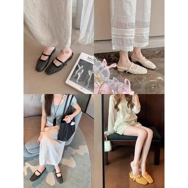 Schafsfellversion~ erhöhte hohle Tasche Kopf Halbschuhe Damen Sommerbekleidung lässig gewebte kühle Hausschuhe Strandsandalen Damen Tide