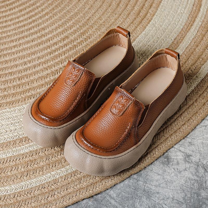 New Women's Loafers Shoe Antislip Retro Genuine Leather Shoes Women Comfortable Female Boat Shoes Spring and Autumn