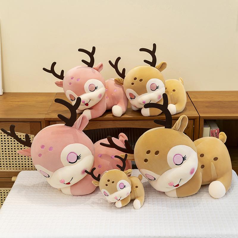 Cute Sleeping Deer Doll Children Comforting Elk Rag Doll Pillow Cute Sika Deer Plush Doll