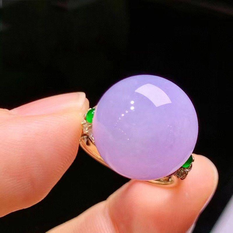 New In Classic Natural Ice Violet Chalcedony Large Round Bead Rings For Women Exquisite Luxury Engagement Jewelry Gift