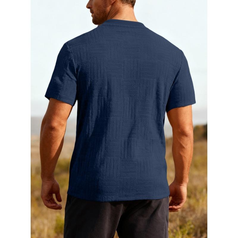 Men Geometric Textured Fabric Crew Neck Short Sleeve Casual Multiple Color Options T Shirt