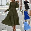 Vestido Boho Manga Lanterna Feminino - Gola Redonda Manga Longa Maxi Casual Solto Vestido de Férias de Outono