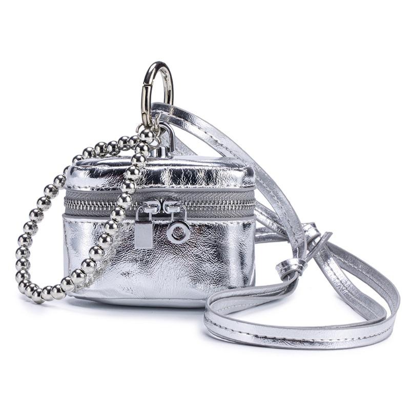 

New leather compact and versatile neck change bag ins wind commuting portable lipstick makeup storage bag earphone bag серебряный