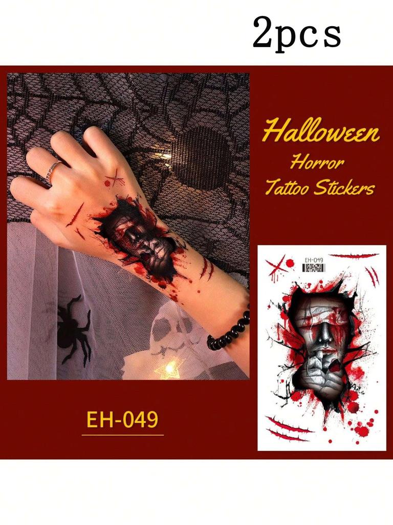2/6pcs Hallween Horror Tattoo Sticker Realistic Fake Bloody Wound Stitch Scar Scab Masquerade Prank Makeup Props